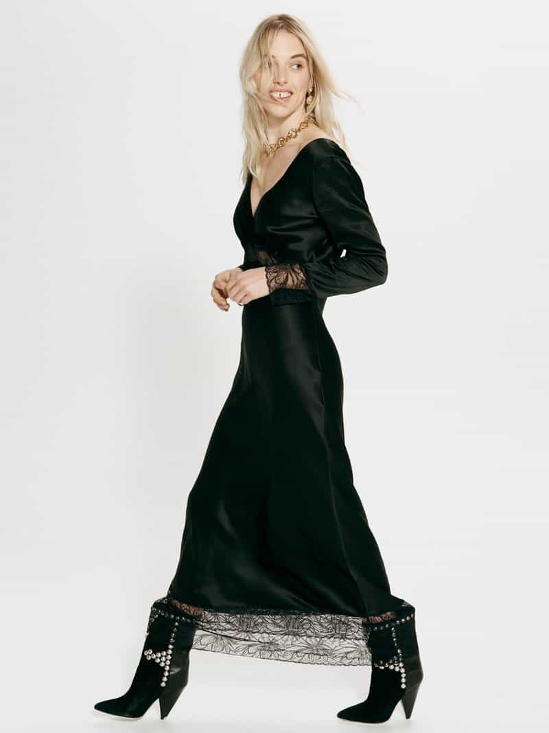 Hayley Menzies Kate Silk Lace Long Sleeved Dress Black - Cocaranti